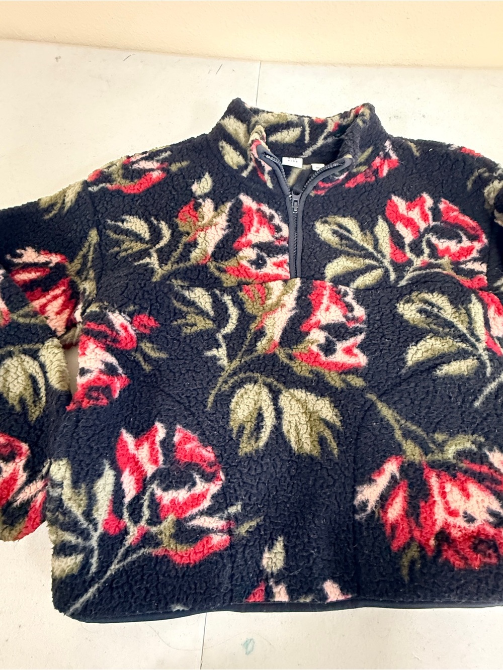 GAP Kids Floral Rose Sherpa Fleece Cozy Half Zip Pullover Size 10 Large SO SOFT